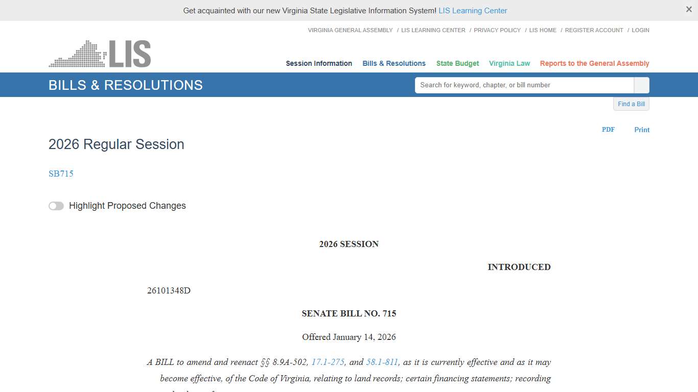SB715 - 2026 Regular Session LIS
